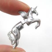Unicorn Pegasus Horse Animal Fake Gauge 3D Plug Stud Earrings in Shiny Silver