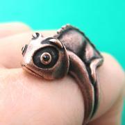 3D Adjustable Iguana Chameleon Animal Wrap Around Hug Ring in Copper