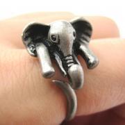 Realistic African Elephant Animal Wrap Ring in Silver Sizes 6 to 10.5