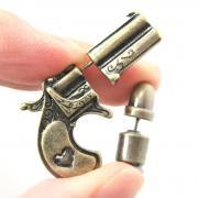 3D Fake Gauge Realistic Gun and Bullet Stud Earrings in Brass