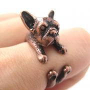 French Bulldog Puppy Animal Wrap Around Ring in Copper - Sizes 5 to 9 Available