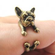 French Bulldog Puppy Animal Wrap Around Ring in Brass - Sizes 5 to 9 Available