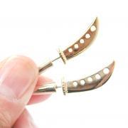 3D Fake Gauge Knife Katana Sword Shaped Plug Stud Earrings Shiny Gold