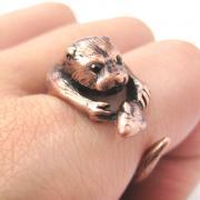 Realistic Otter With Fish Animal Wrap Ring in Copper | Sizes 4 to 9 US Available