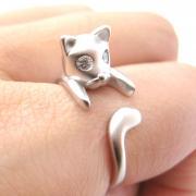 SUPER CUTE KITTY CAT KITTEN ANIMAL WRAP AROUND RING IN SILVER | SIZES 4 TO 8