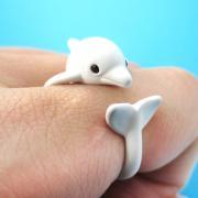 3D Dolphin Sea Animal Wrap Around Ring in White | Size 5 - 8 | Realistic and Cute