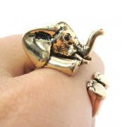 3D Baby Elephant Animal Wrap Around Ring in Shiny Gold | Size 5 to 8.5