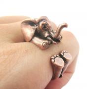 3D Baby Elephant Animal Wrap Around Ring in Copper | Size 5 to 8.5 Available