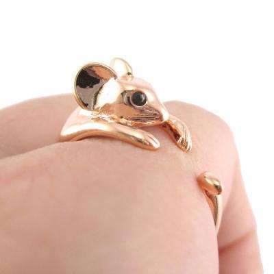 Realistic Mouse Animal Wrap Around Hug Ring in SHINY Copper - Sizes 4 to 8.5 