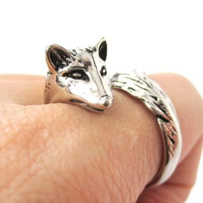 Fox Animal Ring Wrapped Around Your Finger in Shiny Silver | Sizes 5 - 9