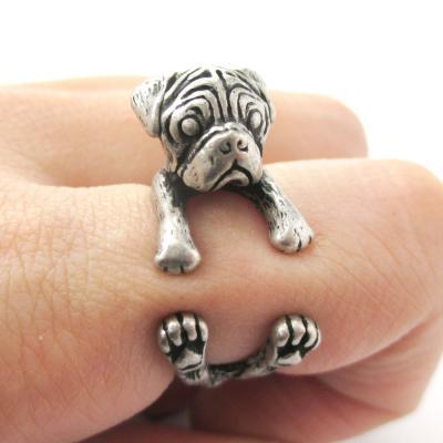 Pug Animal Ring Wrapped Around Your Finger in Silver | Sizes 4 - 8.5
