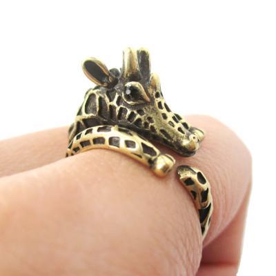 Realistic Giraffe With Animal Pattern Animal Wrap Around Hug Ring in Brass - Sizes 4 to 8.5