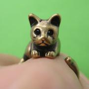 Kitty Cat Animal Pet Wrap Around Hug Ring in Brass Sizes 4 to 9