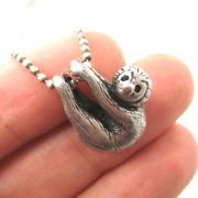 Realistic Baby Sloth Animal Charm Necklace in Silver