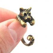 Realistic Leopard Cat Animal Wrap Around Hug Ring in Brass - Sizes 4 to 9