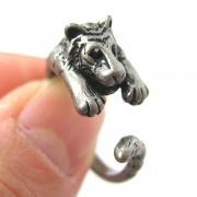 Realistic Tiger Animal Wrap Around Hug Ring in Silver - Sizes 4 to 9