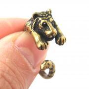 Realistic Tiger Animal Wrap Around Hug Ring in Brass - Sizes 4 to 9