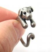 Realistic Puppy Dog Animal Pet Wrap Around Ring in Silver Sizes 4 to 9