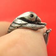 Hummingbird Bird Animal Wrap Around Hug Ring in Silver Sizes 4 to 9