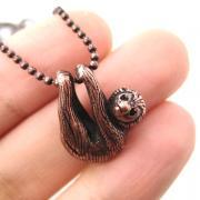 Realistic Baby Sloth Animal Charm Necklace in Copper