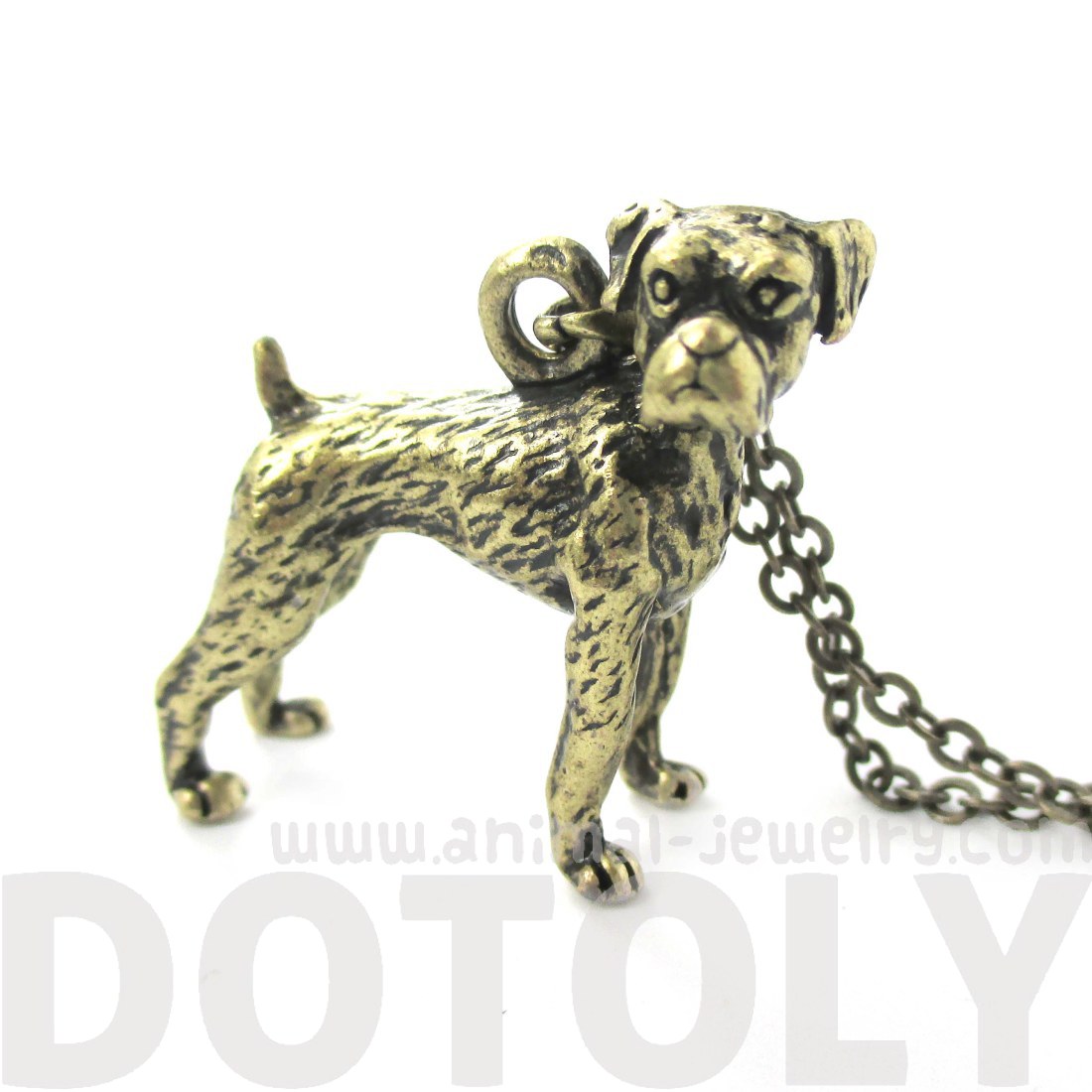 3D Detailed Boxer Dog Animal Charm Dog Lover Themed Necklace In Brass ...