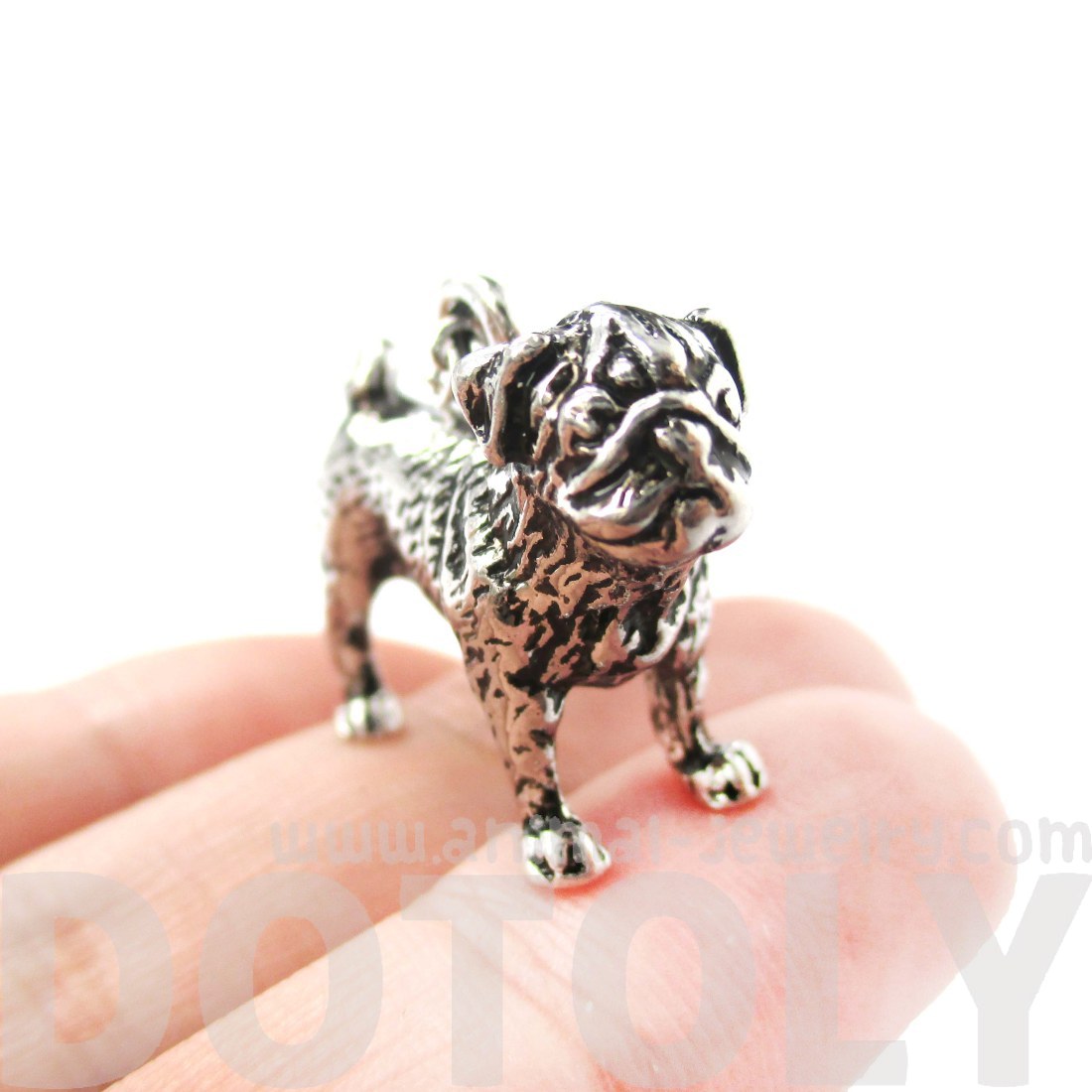 3d Detailed Pug Shaped Figurine Dog Lover Animal Charm Necklace In