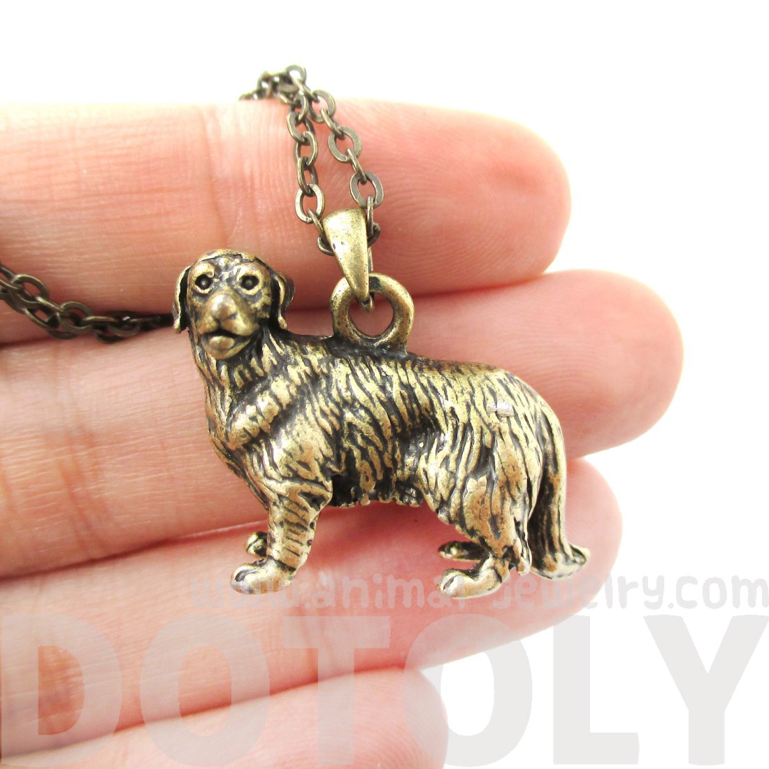 3D Detailed Golden Retriever Dog Lover Animal Charm Necklace In Brass ...
